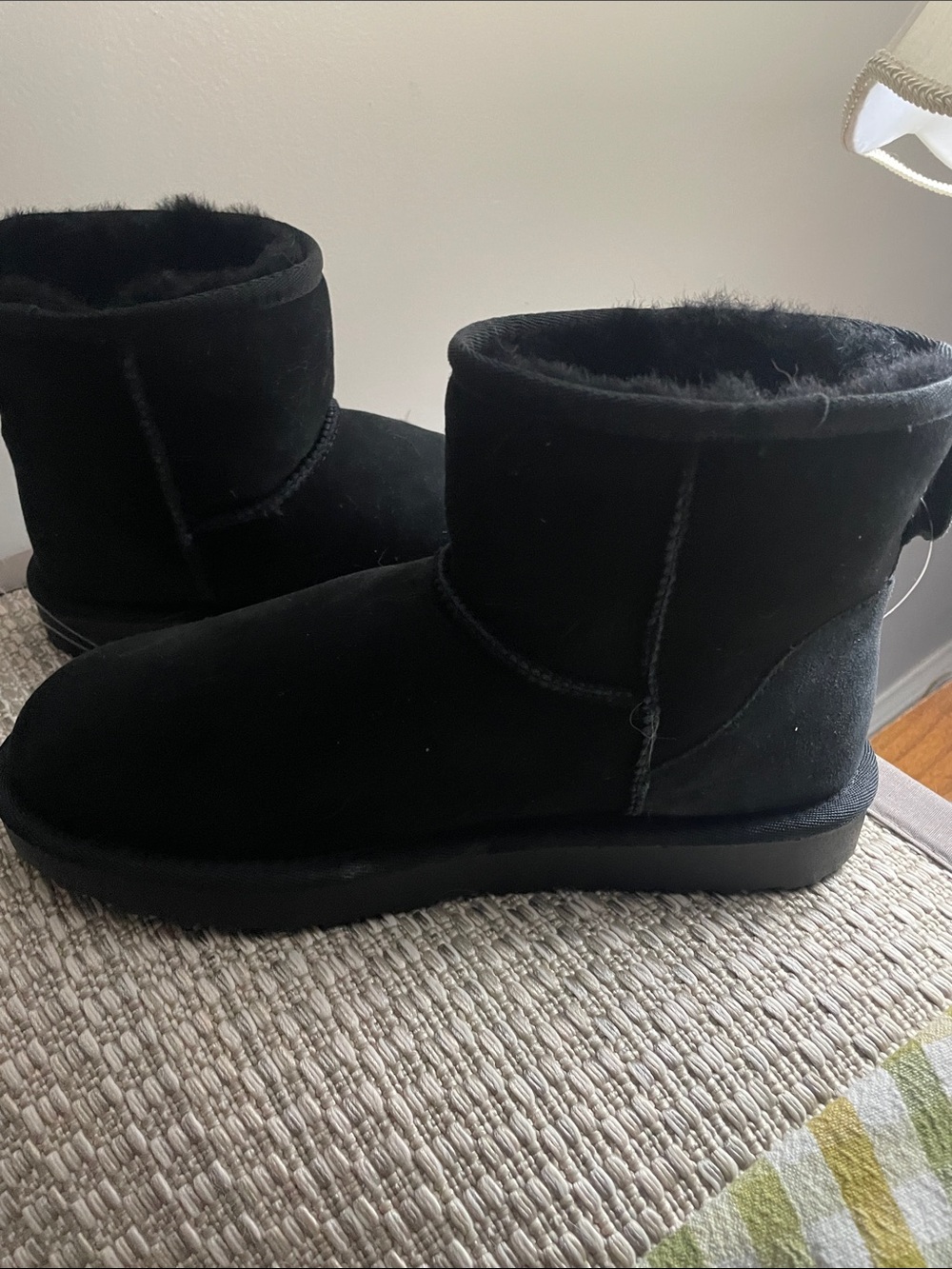 Classic Short Black Suede Shearling Boots